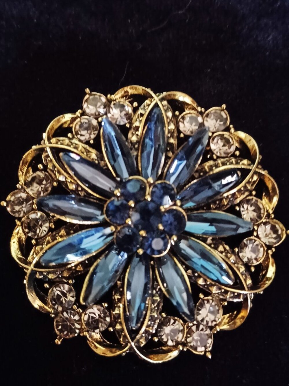 Navy Blue Rhinestone Brooch